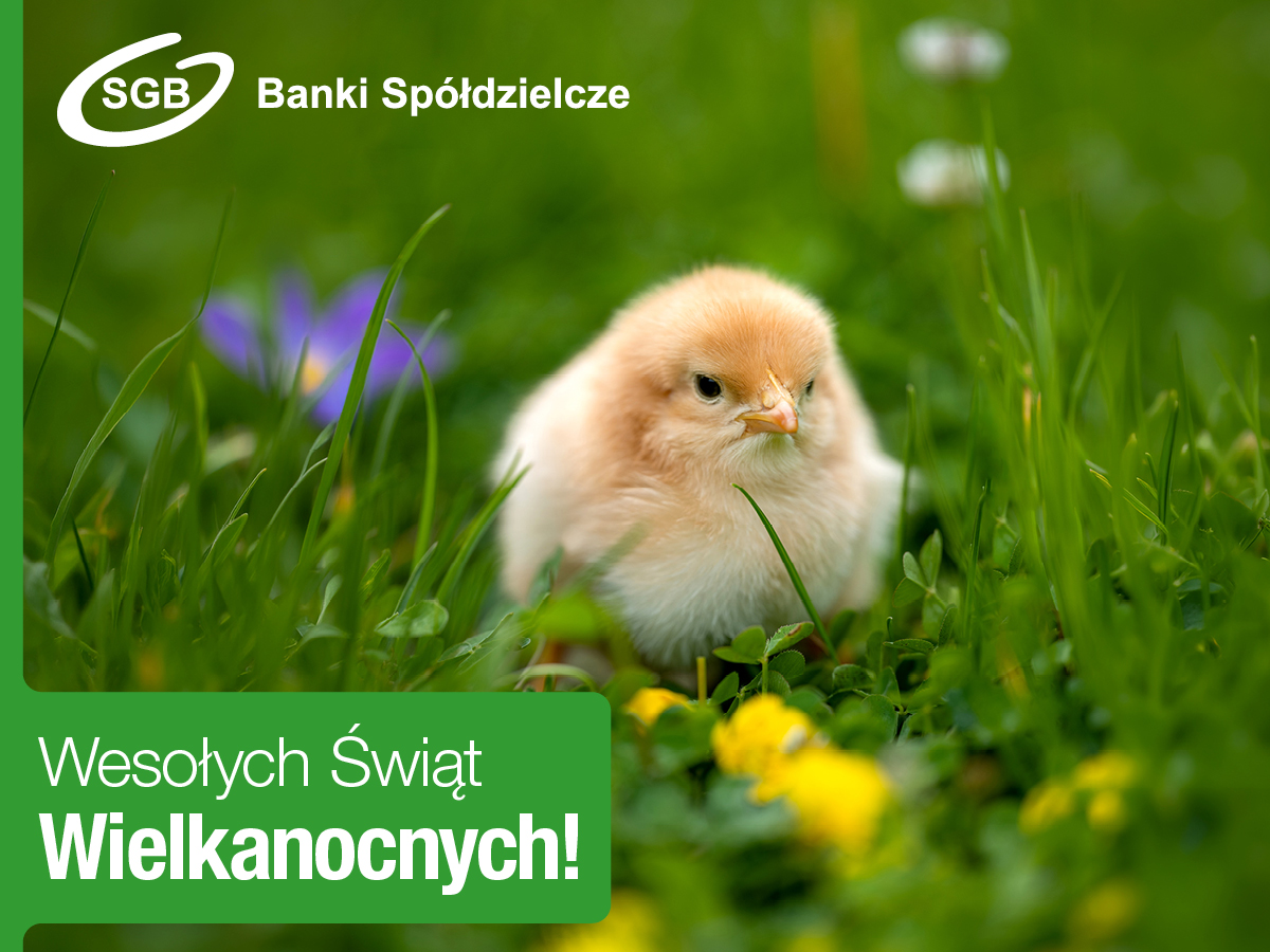 grafika przedstawiająca pisklę z podpisem "Wesołych Świąt Wielkanocnych"